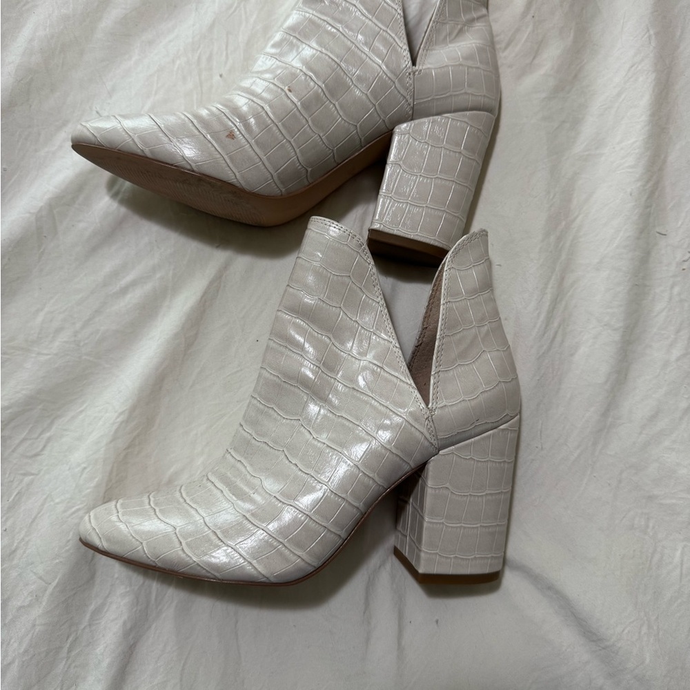 Steve Madden White Croc-Embossed Ankle Booties